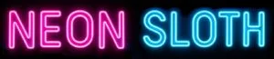 Inline neon logo that reads “NEON SLOTH” in glowing pink and blue letters on a black background